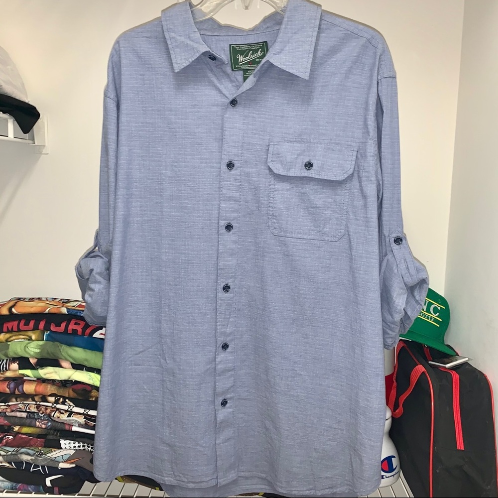 Mens Woolrich Shirt Long Sleeve Button Up Eco Outdoor Cotton Gray XL New